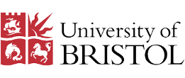 The University of Bristol logo featuring a red shield divided into four quadrants containing white heraldic symbols including a lion, a horse, a ship, and a castle tower, alongside the text 'University of BRISTOL' in black serif typeface.