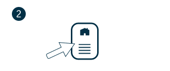 A 3D rendered icon showing a white arrow cursor pointing towards a dark blue document or form with a house symbol at the top and horizontal lines representing text, suggesting property documentation or home-related paperwork against a white background.