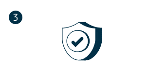 A 3D rendered shield icon in dark blue and light grey with a white checkmark or tick mark in the centre, symbolising security, protection, or verification against a white background.